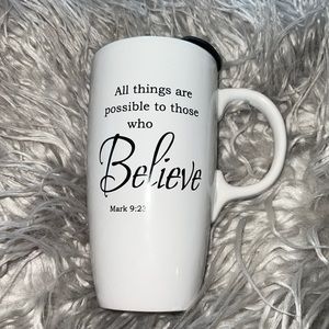 🌧 5/$20 16oz Ceramic Coffee mug/cup w/lid Mark 9:23 All things are possible!
